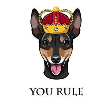 Rus oyuncak korkunç. Taç. Köpek portre. Vektör.