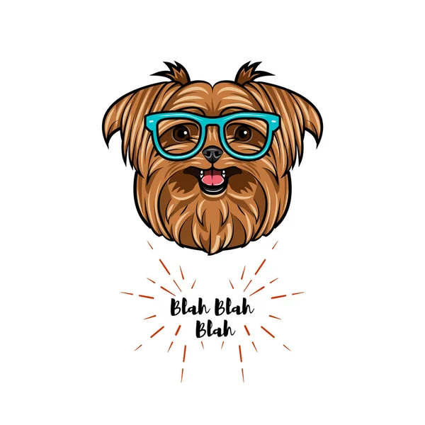 O nerd do Yorkshire Terrier. Óculos inteligentes. Retrato de cão. Vetor . —  Vetores de Stock
