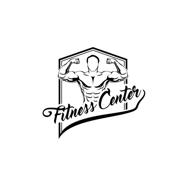 Bodybuilder Strongman Sportsman. Finteen center emblem logo etikett. Vektor. — Stock vektor