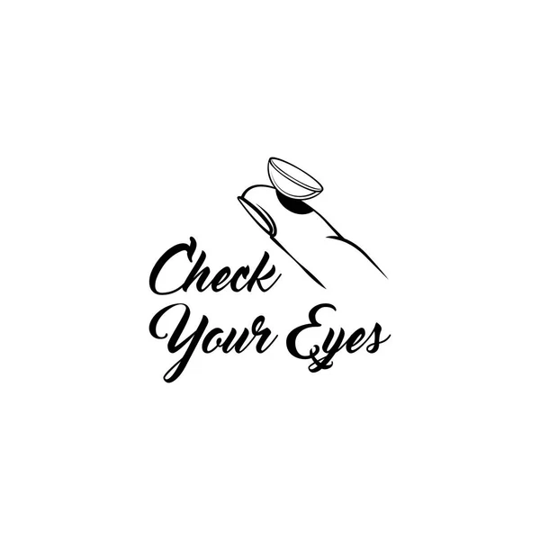 Kontaktlinsensymbol. Überprüfen Sie Ihre Augen Inschrift. Augenarzt Etikett-Logo. Vektor — Stockvektor