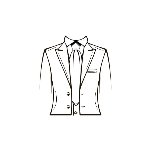 Abrigo, traje, corbata, esmoquin. Novio, ropa de boda. Chaqueta de cena. Vector . — Vector de stock
