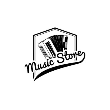 Akordeon simgesi. Müzik mağazası etiket. Müzik aleti logosunu görmeniz gerekir. Müzik dükkanı amblemi. Vektör.