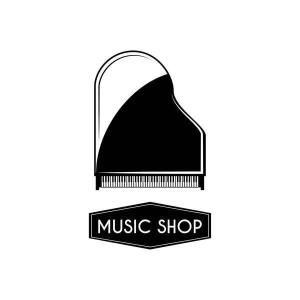 Icono del piano magnífico. Logo de la tienda de música emblema de etiqueta. Instrumento musical. Vector . — Vector de stock