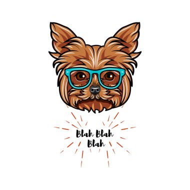 Yorkshire terrier köpek geek. Akıllı gözlük. Köpek portre. Vektör.