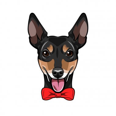 Rus oyuncak korkunç köpek. Yay. Köpek portre. Köpek baş namlu yüz. Vektör.