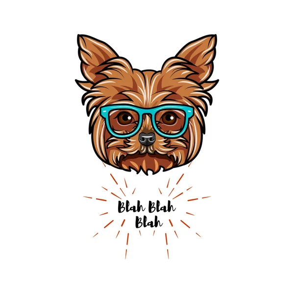 Yorkshire terrier chien geek. Des lunettes intelligentes. Portrait de chien. Vecteur . — Image vectorielle