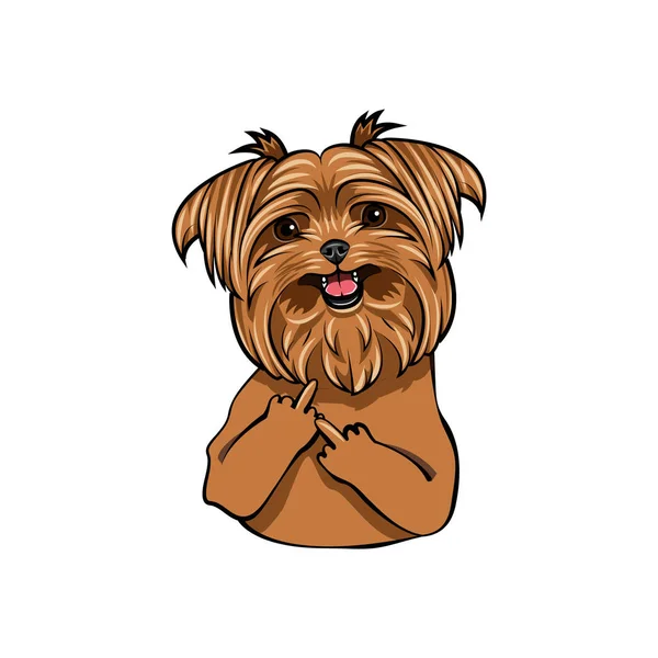 Σκυλί Yorkshire terrier. Μεσαίο δάχτυλο χειρονομία. Διάνυσμα. — Διανυσματικό Αρχείο