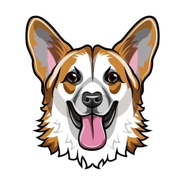 Welsh Corgi head. Smiling dog. Corgli muzzle, face. Dog breed. Vector. — Stock Vector
