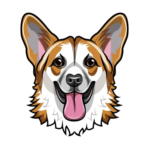 Cabeza galesa de Corgi. Un perro sonriente. Bozal de Corgli, cara. Raza de perros. Vector . — Archivo Imágenes Vectoriales