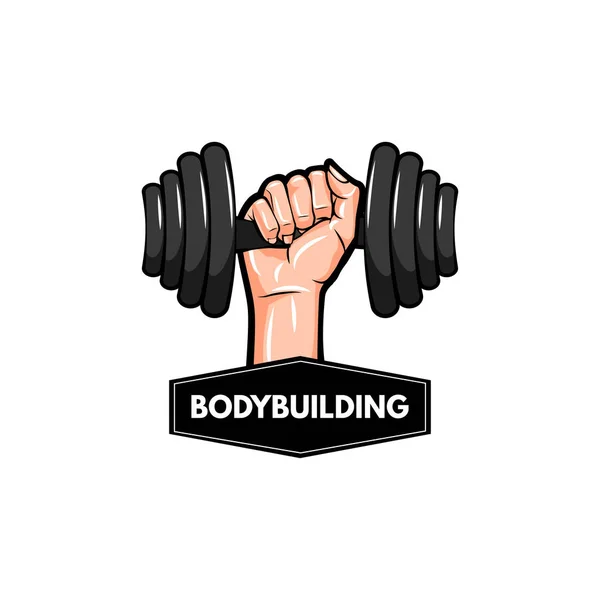 Halter pictogram. Bodybuilding logo label. Hand holding gewicht. Barbell pictogram. Vector. — Stockvector