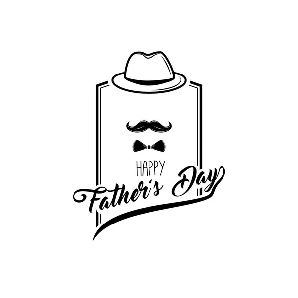 Vaders dag kaart. Bowler hoed, snor, strikje. Papa groet. Gelukkig vaders dag belettering. Vector. — Stockvector