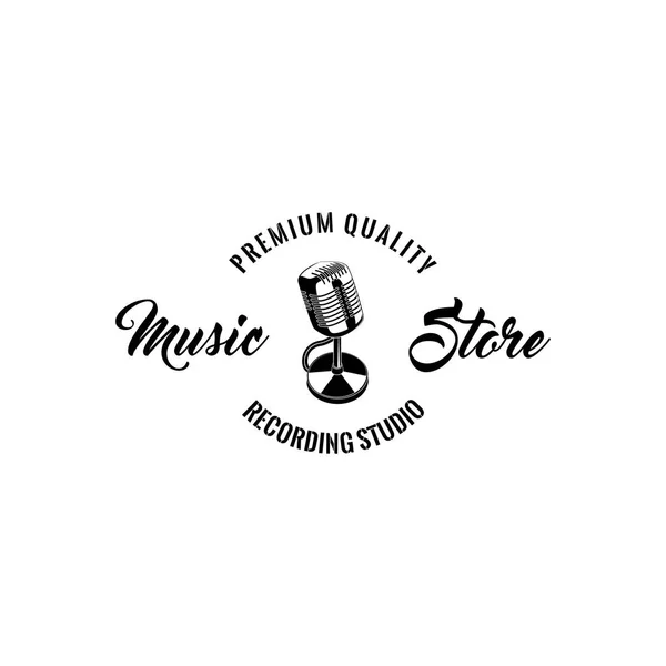 Icono de micrófono vintage. Logo de la tienda de música. emblema de la etiqueta de la tienda de música. Dispositivo musical. Vector . — Vector de stock
