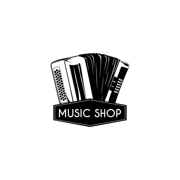 Instrumento musical de acordeón. Logo de la tienda de música. emblema de la etiqueta de la tienda de música. Vector . — Vector de stock