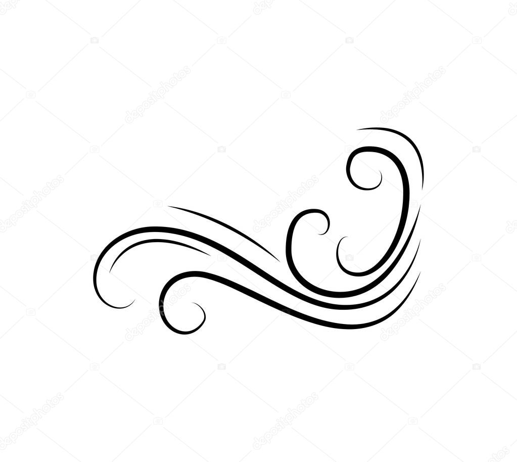 Calligrapgic ornamental swirl. Filigree decoration element. Greeting, decorative scroll element. Wedding and Christmas cards design. Vector.