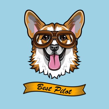 Corgi Pilot. Köpek havacı. Galce corgi portre. En iyi pilot metin. Vektör
