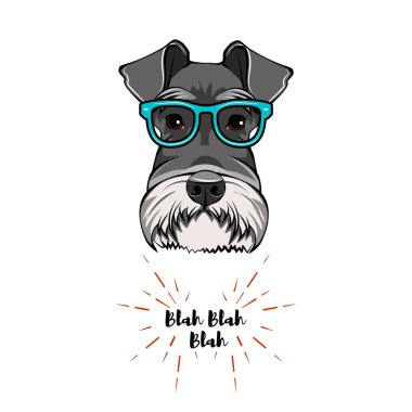 Schnauzer Geek. Köpek inek. Akıllı gözlük. Köpek portre. Vektör.