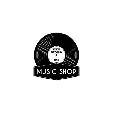 Vinil kayıt simgesi. Müzik dükkanı logo etiket amblemi. Retro vinil. Vektör.