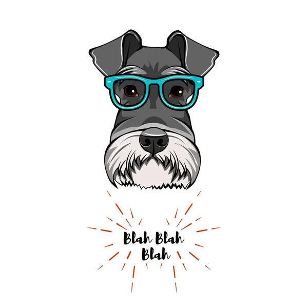 シュナウザーはオタクです。犬オタク。スマートなメガネ。犬の肖像画。ベクトル. — ストックベクタ