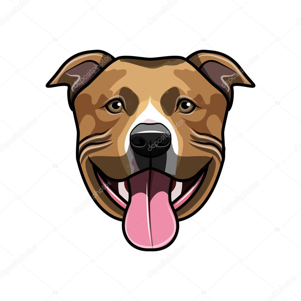 Staffordshire Terrier dog head. Dog face muzzle. Staffordshire terrier dog breed. Smiling dog. Vector.