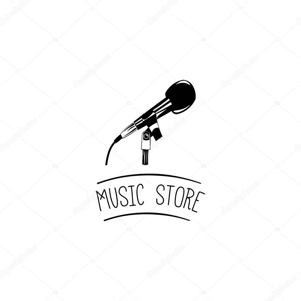 Microphone icon. Music store logo. Music shop label emblem. Musical badge. Vector.