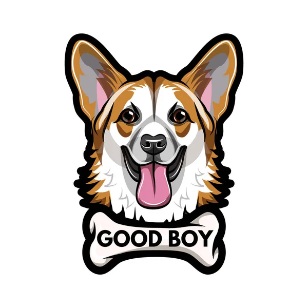 Weish corgi. Hueso. Buen chico escribiendo. Retrato de perro. Raza de corgi galés. Vector . — Vector de stock