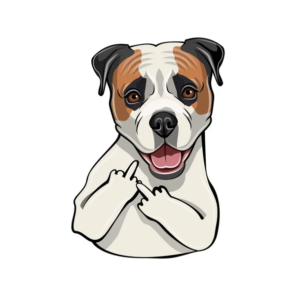 Amerikaanse Bulldog hond. Middelste vinger-gebaar. Hondenras. Vector. — Stockvector