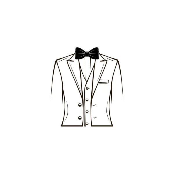 Traje de boda para hombre, esmoquin, traje elegante. Pajarita. Novio. Día de los padres diseño de tarjetas de felicitación. Vector . — Archivo Imágenes Vectoriales