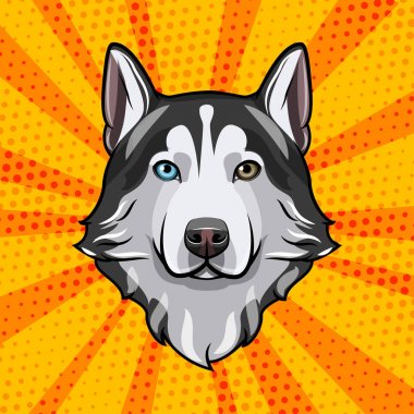 Siberian dış yapraklar kafa. Köpek portre. Köpek doğurmak. Vektör çizim.