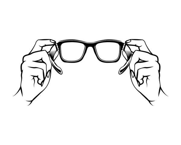 Glasögon-ikonen. Oculist logotyp. Hand innehav glasögon. Vektor. — Stock vektor