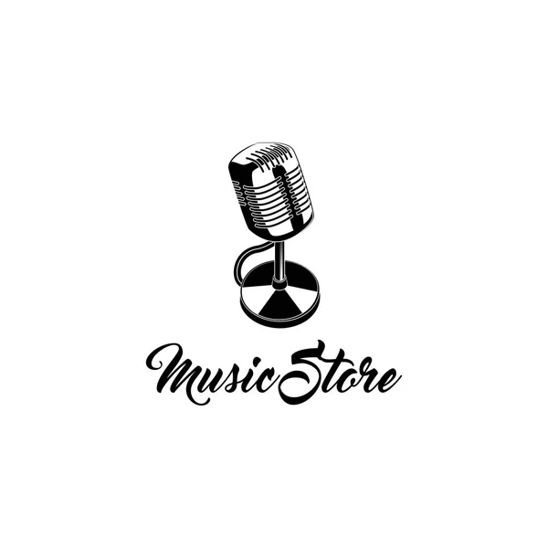 Icono del micrófono. Insignia de tienda de música. Logotipo de karaoke. emblema de la etiqueta de la tienda de música. Vector . — Vector de stock