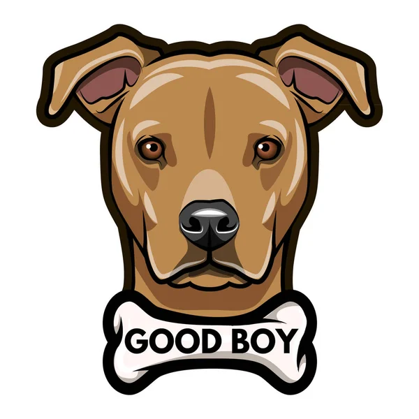 Staffordshire Terrier portrait. Bone. Good boy inscription. Dog breed. Vector. — Stock Vector