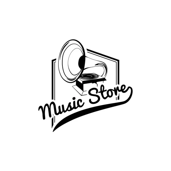 Icono del gramófono. Logo etiqueta tienda de música. emblema de la tienda de música. Vector . — Vector de stock