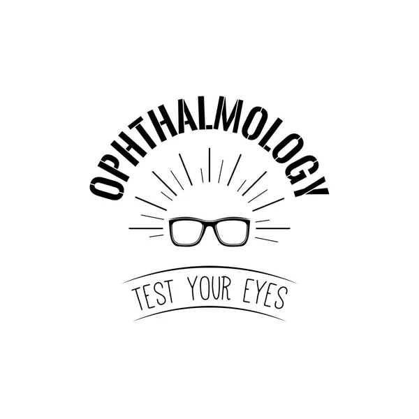 Icono de gafas. Insignia del emblema oftalmológico. Etiqueta logo clínica ocular. Prueba el texto de tus ojos. Vector . — Archivo Imágenes Vectoriales