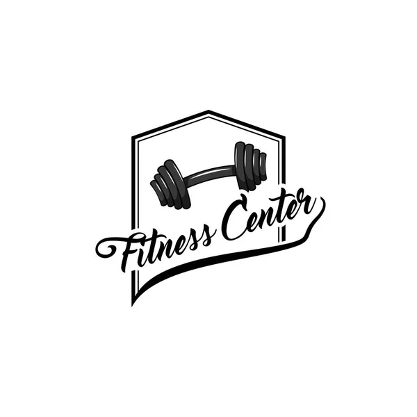 Hantel-ikonen. Fitness center emblem logo etikett. Sport-märke. Vektor. — Stock vektor