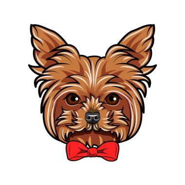 Yorkshire Terrier portre. Kırmızı yay. Dog Head'a. Yorkshire terrier doğurmak. Vektör.