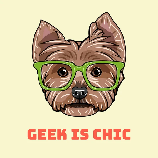 Yorkshire terrier Geek. Gafas inteligentes. El friki es chic. Nerd perro. Vector . — Archivo Imágenes Vectoriales