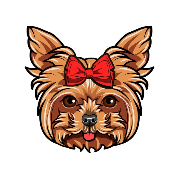 Yorkshire Terrier portrait de chien. Arc rouge. Accessoire. Yorkshire terrier race. Vecteur . — Image vectorielle