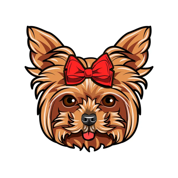 Yorkshire Terrier pies portret. Czerwona kokarda. Akcesorium. Rasy Yorkshire terrier. Wektor. — Wektor stockowy