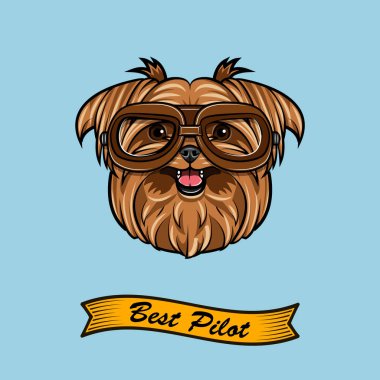 Yorkshire terrier Pilot. Havacılar gözlük. En iyi Pilot metin. Vektör.