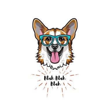 Galce Corgi geek. Akıllı gözlük. Köpek inek. Akıllı köpek portre. Vektör.