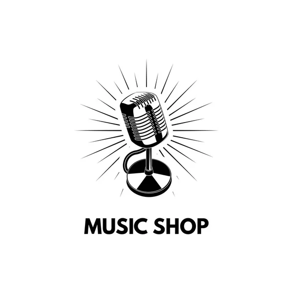 Icono del micrófono retro. Logo de la tienda de música. Etiqueta emblema tienda de música. Vector . — Vector de stock