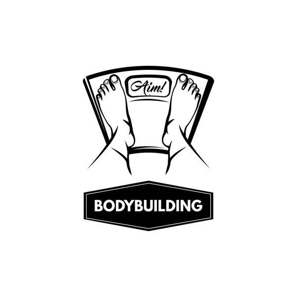 Bodenwaage. Füße. Bodybuilding-Schriftzug. Fitnessabzeichen. Sportliche Trainingsmotivation. Füße auf Waagen. Vektor — Stockvektor