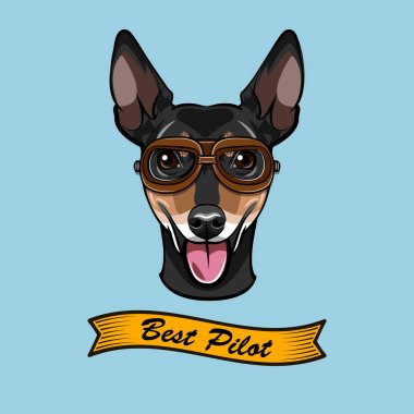Rus oyuncak Terrier Pilot. Havacılar gözlük. En iyi pilot metin. Vektör.