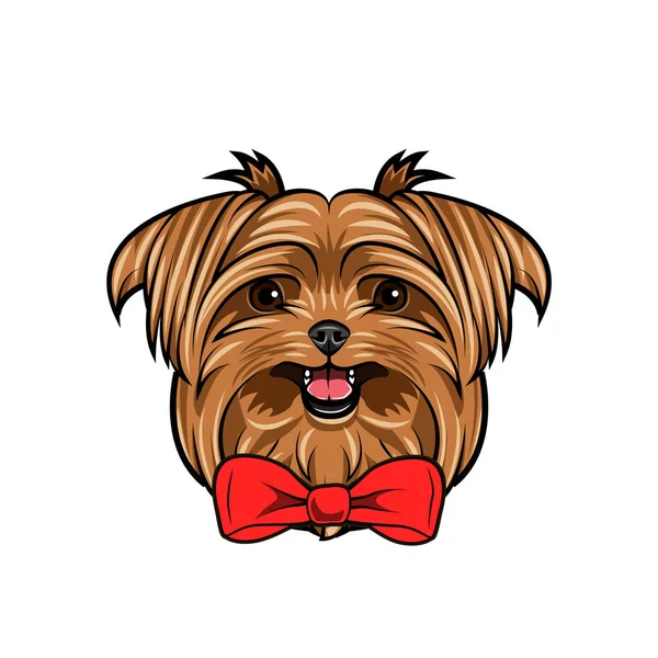 Yorkshire terrier cane ritratto. Fiocco decorativo. Fiocco rosso. Testa di cane, faccia, museruola. Vettore . — Vettoriale Stock