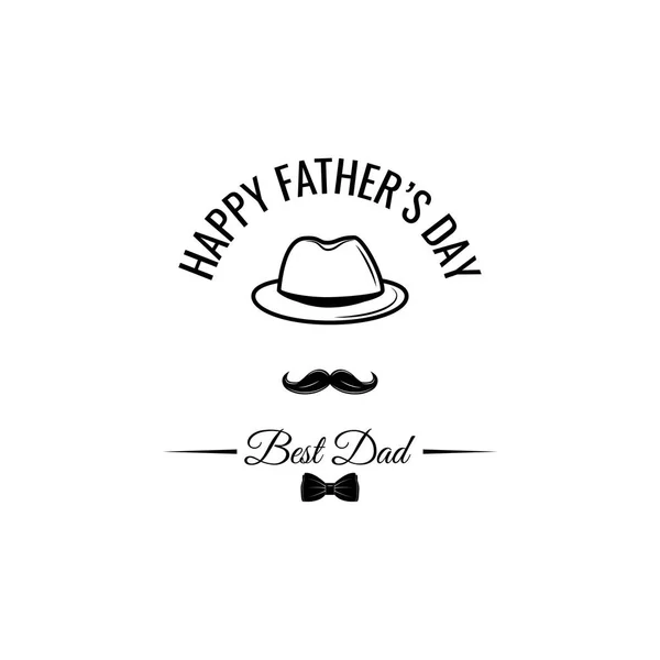 Cartão feliz do Dia dos Pais. Chapéu Bowler, bigode, gravata Bow. Letras do melhor pai. Cartão de felicitações. Vetor . —  Vetores de Stock