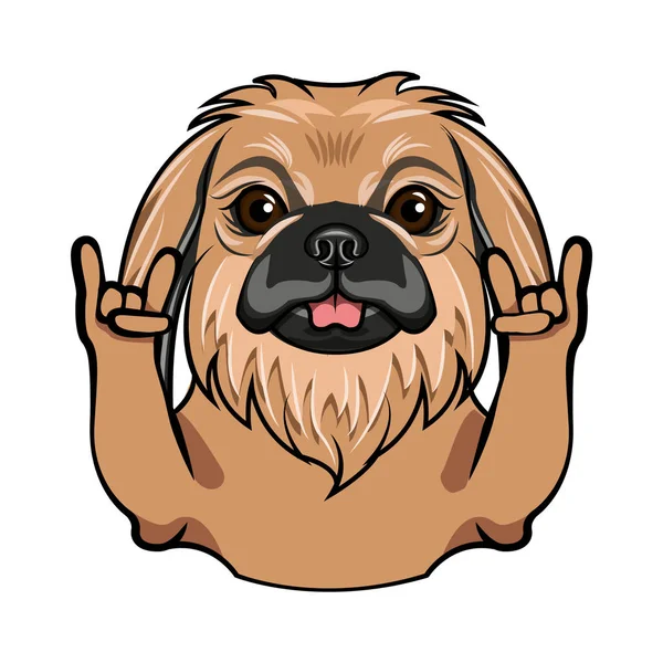 Pekingese dog. Rock gesture. Horns. Dog portrait. Pekingese breed. Vector. — Stock Vector