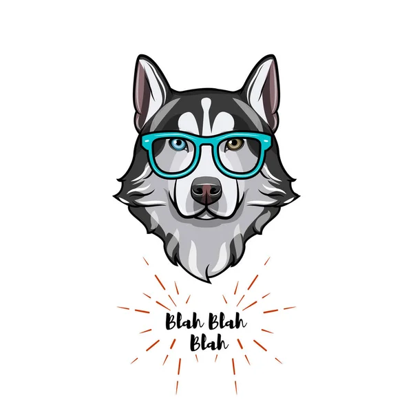 Un geek Husky de Sibérie. Des lunettes intelligentes. Ringard de chien. Portrait rusé. Vecteur . — Image vectorielle