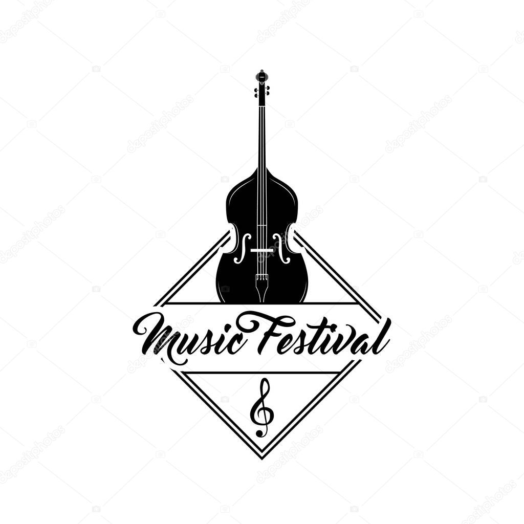 Vector icon. Musical Festival logo label badge. Classical music sign. Treble clef icon. Musical instrument. Vector.