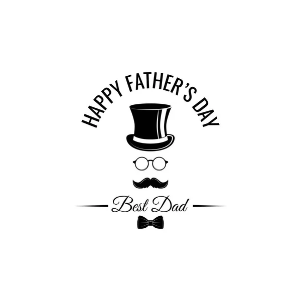 Cartão do pai. Chapéu superior, gravata borboleta, óculos, bigode. Símbolos do dia dos pais. A melhor inscrição do pai. Presente do pai. Vetor . —  Vetores de Stock