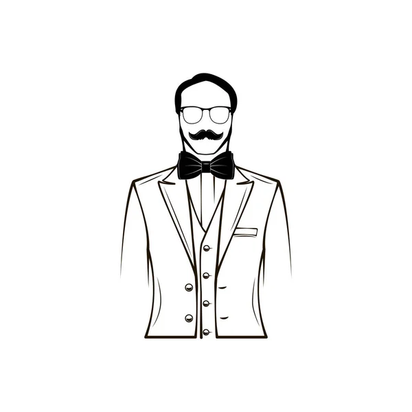 Male silhouette. Groom. Fathers day, Wedding card design element. Glasses, Bow tie, Accessory. Vector. — Stock Vector